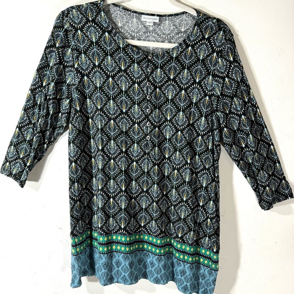 J. Jill 1/2-Button Border Print Boho Knit Tunic Top - Picture 2 of 10